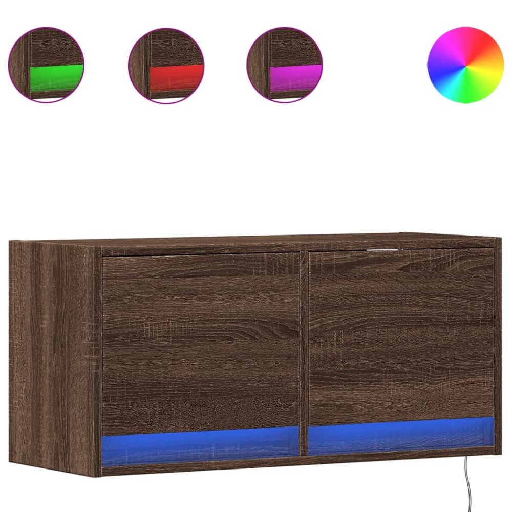 vidaXL Comodă TV de perete cu lumini LED, stejar maro, 80x31x38 cm