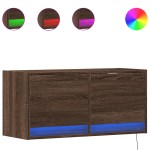 vidaXL Comodă TV de perete cu lumini LED, stejar maro, 80x31x38 cm vidaXL Comodă TV de perete cu lumini LED, stejar maro, 80x31x38 cm
