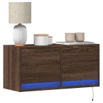 vidaXL Comodă TV de perete cu lumini LED, stejar maro, 80x31x38 cm vidaXL Comodă TV de perete cu lumini LED, stejar maro, 80x31x38 cm