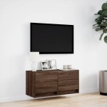 vidaXL Comodă TV de perete cu lumini LED, stejar maro, 80x31x38 cm vidaXL Comodă TV de perete cu lumini LED, stejar maro, 80x31x38 cm