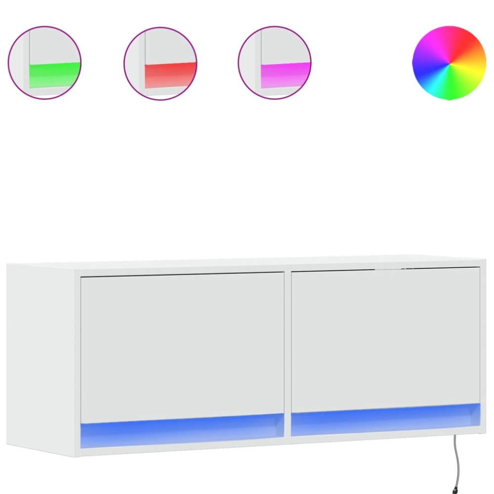 vidaXL Comodă TV de perete cu lumini LED, alb, 100x31x38 cm