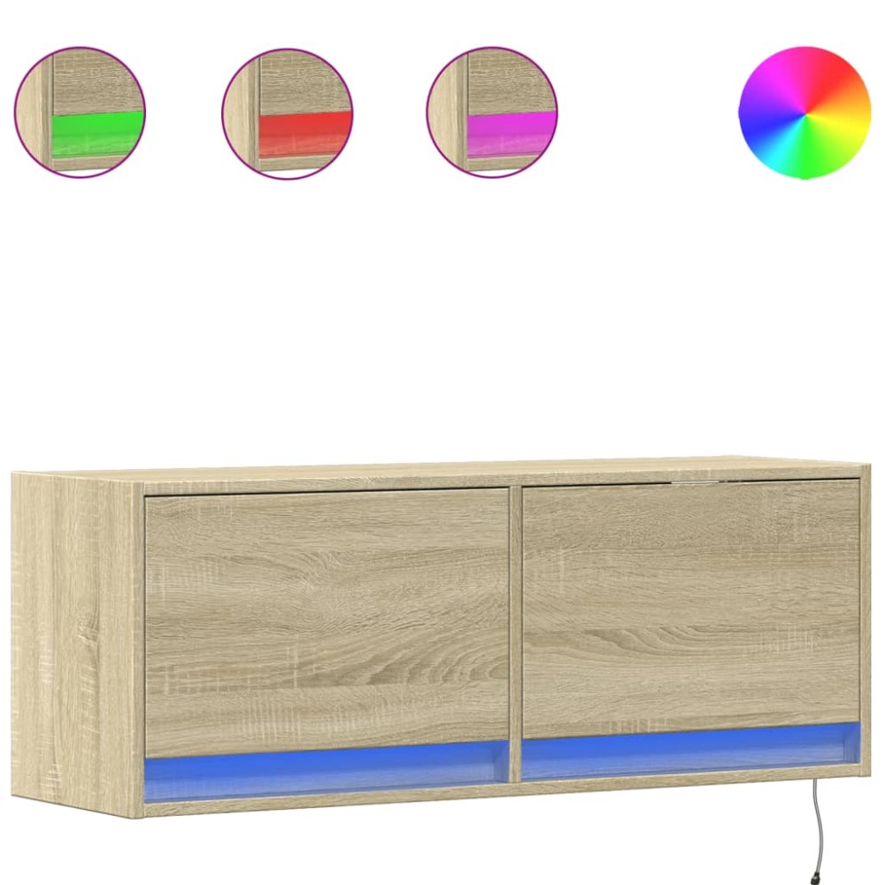 vidaXL Comodă TV de perete cu lumini LED, stejar sonoma, 100x31x38 cm