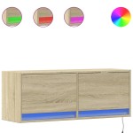 vidaXL Comodă TV de perete cu lumini LED, stejar sonoma, 100x31x38 cm vidaXL Comodă TV de perete cu lumini LED, stejar sonoma, 100x31x38 cm