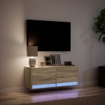 vidaXL Comodă TV de perete cu lumini LED, stejar sonoma, 100x31x38 cm vidaXL Comodă TV de perete cu lumini LED, stejar sonoma, 100x31x38 cm
