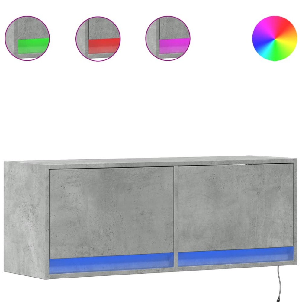 vidaXL Comodă TV de perete cu lumini LED, gri beton, 100x31x38 cm
