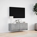 vidaXL Comodă TV de perete cu lumini LED, gri beton, 100x31x38 cm vidaXL Comodă TV de perete cu lumini LED, gri beton, 100x31x38 cm