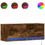 vidaXL Comodă TV de perete cu lumini LED, stejar fumuriu, 100x31x38 cm vidaXL Comodă TV de perete cu lumini LED, stejar fumuriu, 100x31x38 cm