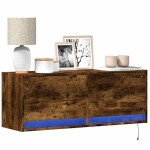vidaXL Comodă TV de perete cu lumini LED, stejar fumuriu, 100x31x38 cm vidaXL Comodă TV de perete cu lumini LED, stejar fumuriu, 100x31x38 cm