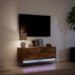 vidaXL Comodă TV de perete cu lumini LED, stejar fumuriu, 100x31x38 cm vidaXL Comodă TV de perete cu lumini LED, stejar fumuriu, 100x31x38 cm