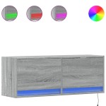 vidaXL Comodă TV de perete cu lumini LED, gri sonoma, 100x31x38 cm vidaXL Comodă TV de perete cu lumini LED, gri sonoma, 100x31x38 cm