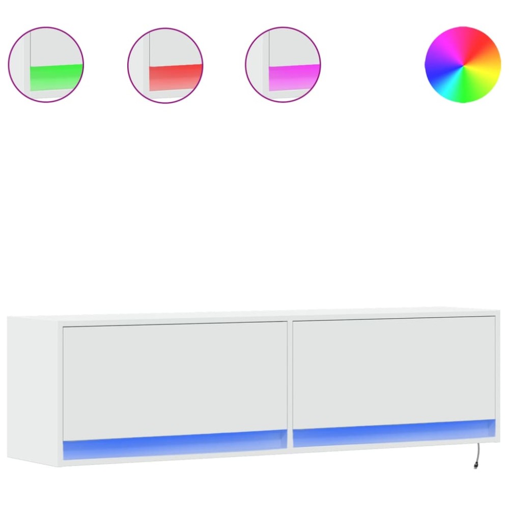 vidaXL Dulap TV de perete cu lumini LED, alb, 140x31x38 cm