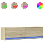 vidaXL Comodă TV de perete cu lumini LED, stejar sonoma, 140x31x38 cm