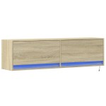 vidaXL Comodă TV de perete cu lumini LED, stejar sonoma, 140x31x38 cm