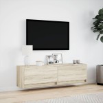 vidaXL Comodă TV de perete cu lumini LED, stejar sonoma, 140x31x38 cm