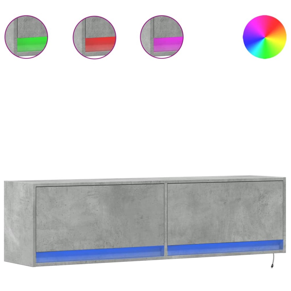 vidaXL Comodă TV de perete cu lumini LED, gri beton, 140x31x38 cm