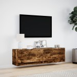 vidaXL Comodă TV de perete cu lumini LED, stejar fumuriu, 140x31x38 cm vidaXL Comodă TV de perete cu lumini LED, stejar fumuriu, 140x31x38 cm