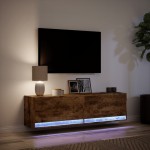 vidaXL Comodă TV de perete cu lumini LED, stejar fumuriu, 140x31x38 cm vidaXL Comodă TV de perete cu lumini LED, stejar fumuriu, 140x31x38 cm