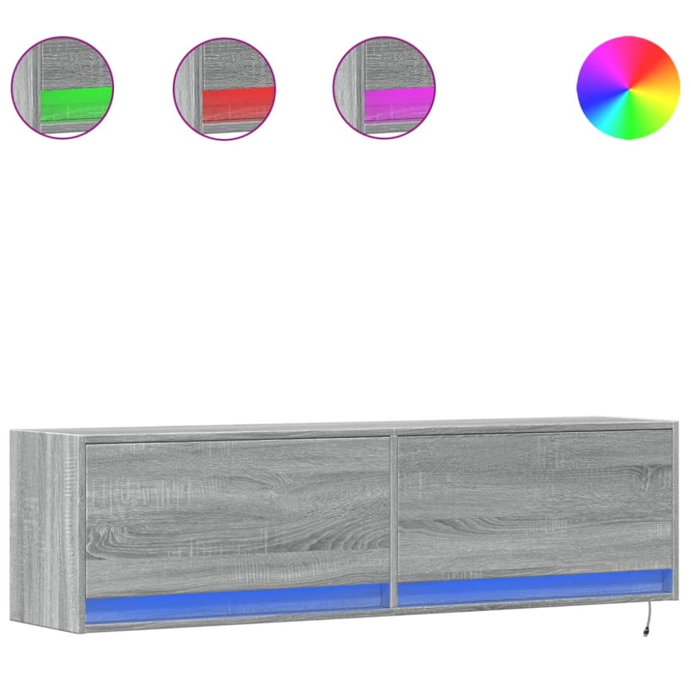 vidaXL Comodă TV de perete cu lumini LED, gri sonoma, 140x31x38 cm