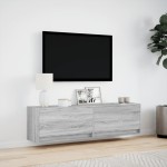 vidaXL Comodă TV de perete cu lumini LED, gri sonoma, 140x31x38 cm vidaXL Comodă TV de perete cu lumini LED, gri sonoma, 140x31x38 cm