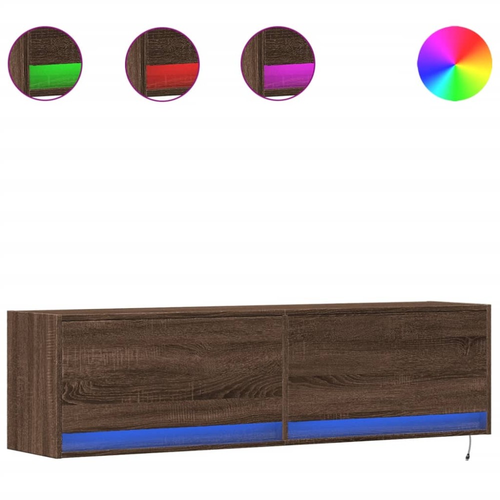 vidaXL Comodă TV de perete cu lumini LED, stejar maro, 140x31x38 cm