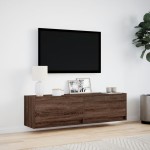 vidaXL Comodă TV de perete cu lumini LED, stejar maro, 140x31x38 cm vidaXL Comodă TV de perete cu lumini LED, stejar maro, 140x31x38 cm