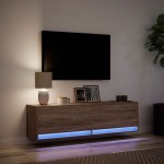 vidaXL Comodă TV de perete cu lumini LED, stejar maro, 140x31x38 cm vidaXL Comodă TV de perete cu lumini LED, stejar maro, 140x31x38 cm