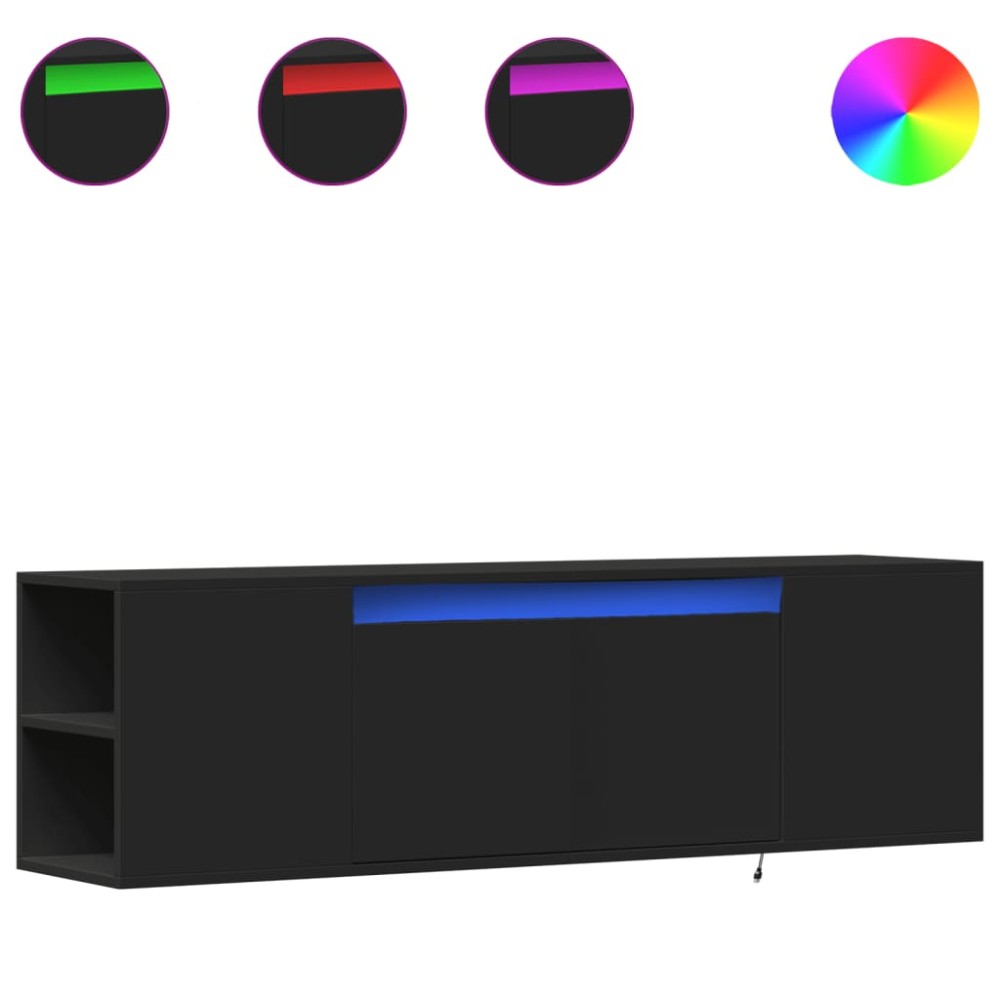 vidaXL Dulap TV de perete cu lumini LED, negru, 135x31x39,5 cm