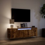 vidaXL Comodă TV perete cu lumini LED, stejar fumuriu, 135x31x39,5 cm