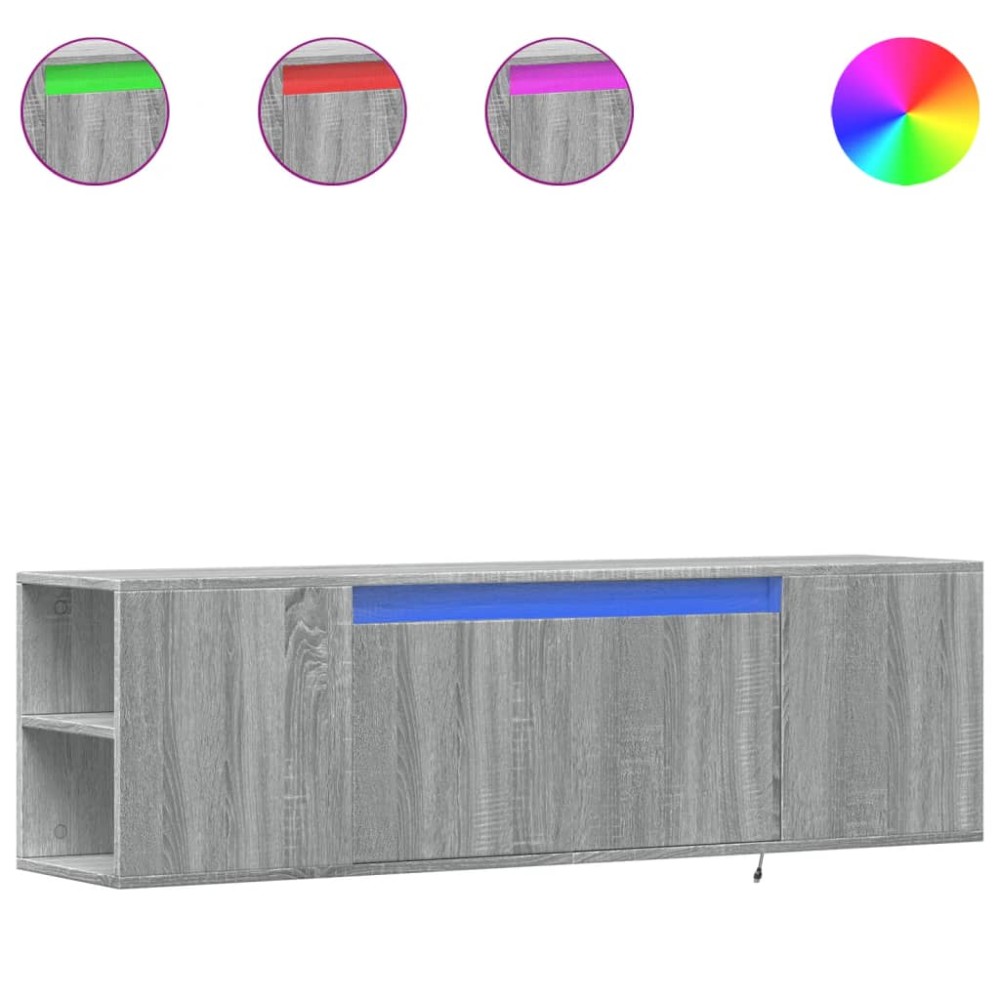 vidaXL Comodă TV de perete cu lumini LED, gri sonoma, 135x31x39,5 cm