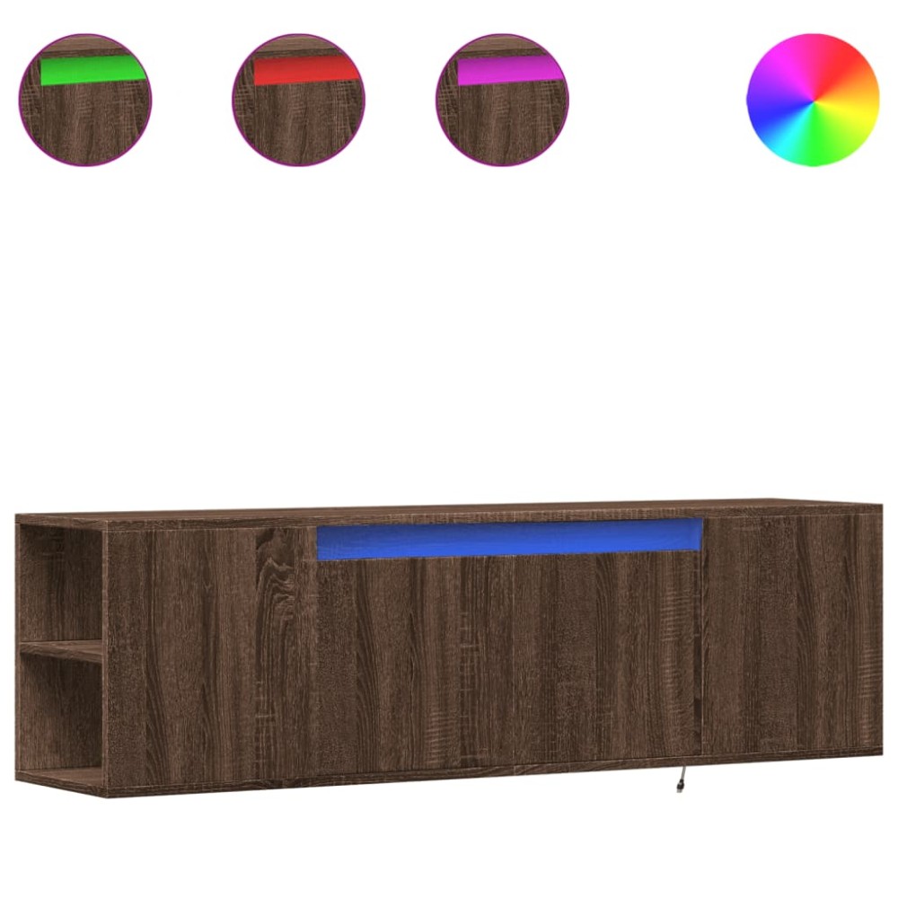 vidaXL Comodă TV de perete cu lumini LED, stejar maro, 135x31x39,5 cm
