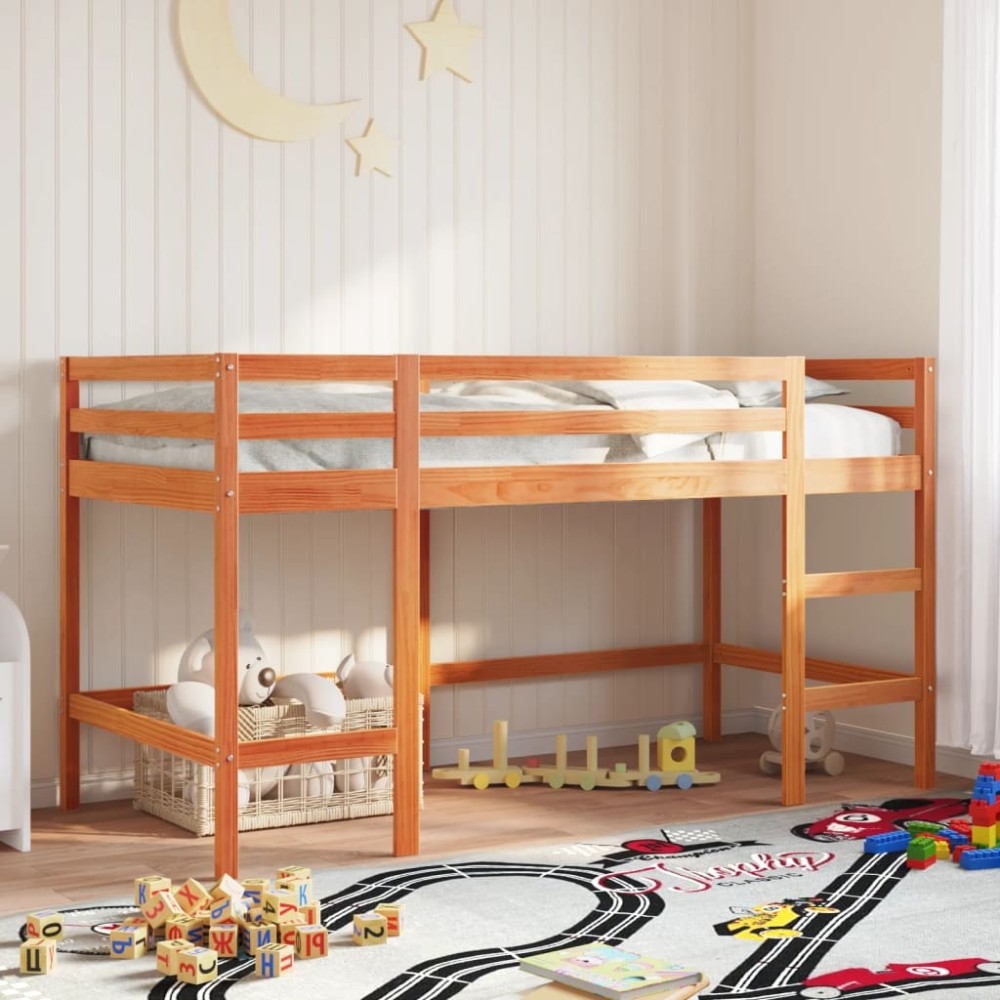 vidaXL Pat etajat copii cu scară maro ceruit 90x200 cm lemn masiv pin