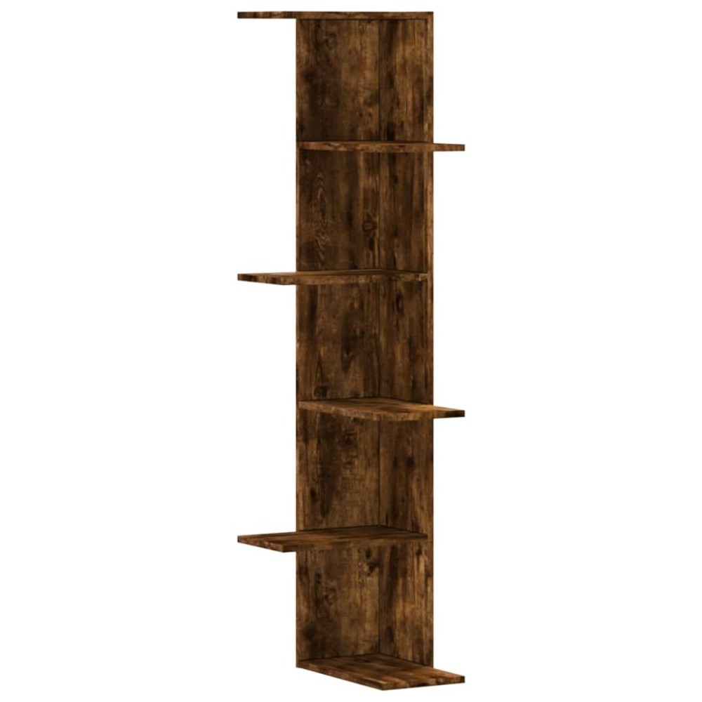 vidaXL Raft colț perete stejar fumuriu 36,5x36,5x140cm lemn prelucrat