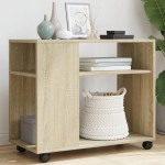 vidaXL Masă laterală cu roți stejar sonoma 70x35x60 cm lemn prelucrat vidaXL Masă laterală cu roți stejar sonoma 70x35x60 cm lemn prelucrat