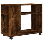 vidaXL Masă laterală cu roți stejar fumuriu 70x35x60 cm lemn compozit vidaXL Masă laterală cu roți stejar fumuriu 70x35x60 cm lemn compozit