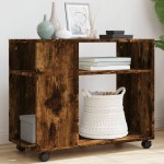 vidaXL Masă laterală cu roți stejar fumuriu 70x35x60 cm lemn compozit vidaXL Masă laterală cu roți stejar fumuriu 70x35x60 cm lemn compozit