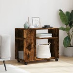 vidaXL Masă laterală cu roți stejar fumuriu 70x35x60 cm lemn compozit vidaXL Masă laterală cu roți stejar fumuriu 70x35x60 cm lemn compozit