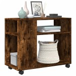 vidaXL Masă laterală cu roți stejar fumuriu 70x35x60 cm lemn compozit vidaXL Masă laterală cu roți stejar fumuriu 70x35x60 cm lemn compozit