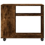 vidaXL Masă laterală cu roți stejar fumuriu 70x35x60 cm lemn compozit vidaXL Masă laterală cu roți stejar fumuriu 70x35x60 cm lemn compozit