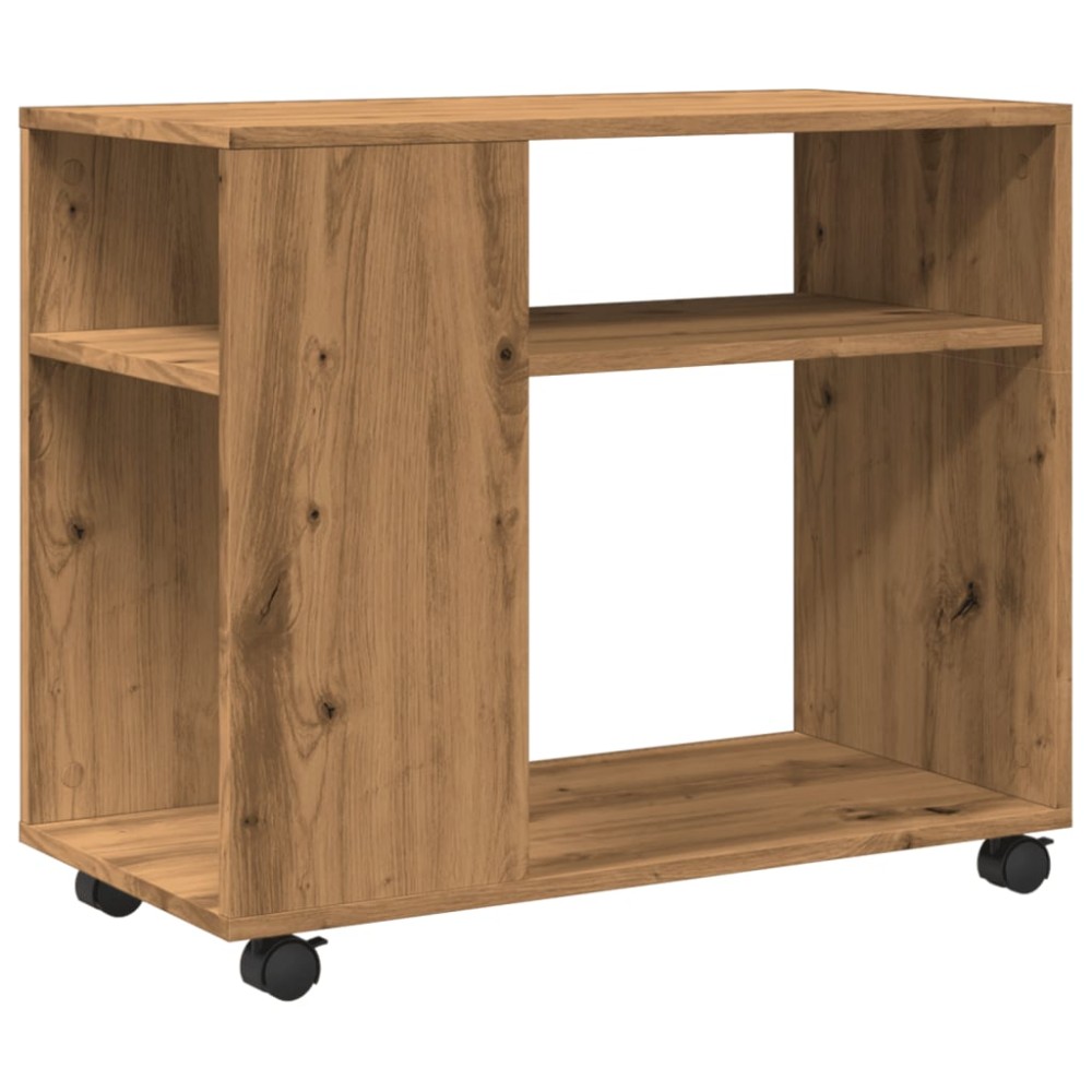 vidaXL Masă laterală roți stejar artizanal 70x35x60 cm lemn prelucrat