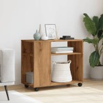 vidaXL Masă laterală roți stejar artizanal 70x35x60 cm lemn prelucrat vidaXL Masă laterală roți stejar artizanal 70x35x60 cm lemn prelucrat