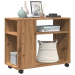 vidaXL Masă laterală roți stejar artizanal 70x35x60 cm lemn prelucrat vidaXL Masă laterală roți stejar artizanal 70x35x60 cm lemn prelucrat