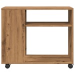vidaXL Masă laterală roți stejar artizanal 70x35x60 cm lemn prelucrat vidaXL Masă laterală roți stejar artizanal 70x35x60 cm lemn prelucrat