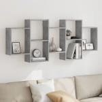vidaXL Raft de perete, gri beton, 159x18x65 cm, lemn prelucrat