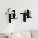 vidaXL Rafturi de perete, 2 buc., negru, 38x12x38 cm, lemn prelucrat
