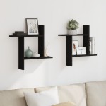 vidaXL Rafturi de perete, 2 buc., negru, 50x12x50 cm, lemn prelucrat vidaXL Rafturi de perete, 2 buc., negru, 50x12x50 cm, lemn prelucrat