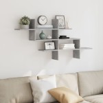vidaXL Raft de perete, gri beton, 124,5x18x60,5 cm, lemn prelucrat