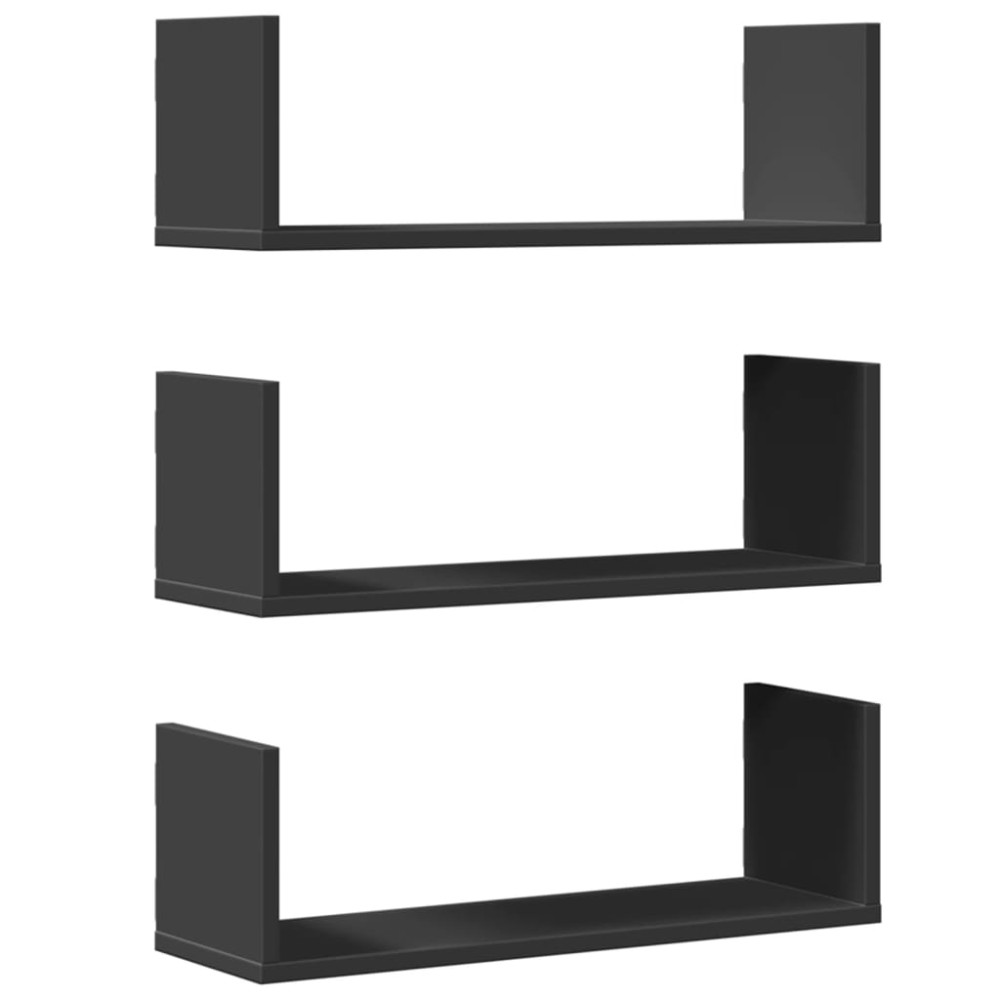 vidaXL Rafturi de perete, 3 buc., negru, 58x18x18 cm, lemn prelucrat