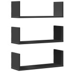 vidaXL Rafturi de perete, 3 buc., negru, 58x18x18 cm, lemn prelucrat