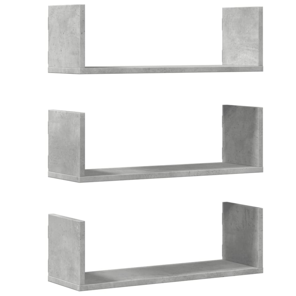 vidaXL Rafturi perete, 3 buc., gri beton, 58x18x18 cm, lemn prelucrat