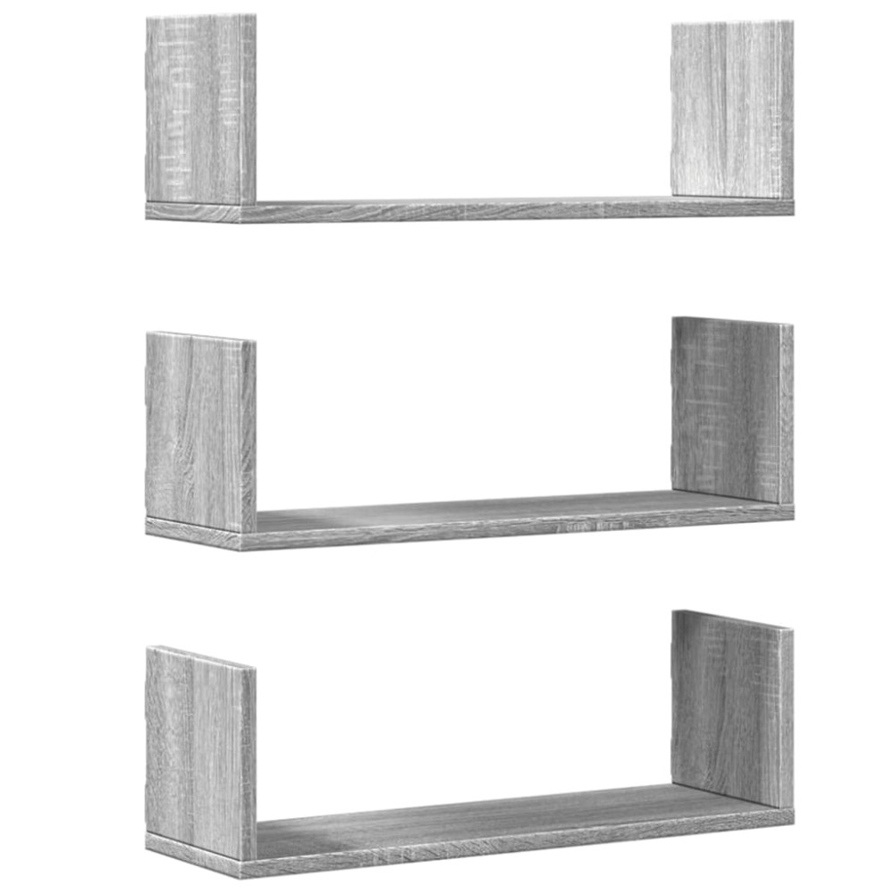 vidaXL Rafturi de perete 3 buc. gri sonoma 58x18x18 cm lemn prelucrat